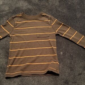 Old Navy Brown Long-Sleeve Tee with Yellow Stripes and Chest Pocket